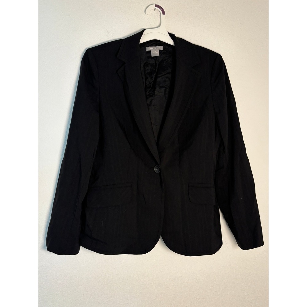 Ann Taylor Black Pinstripe Single Button Blazer Jacket Size 10 Professional